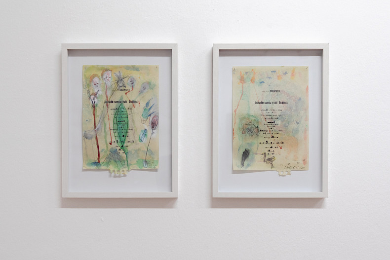 Stefan Göler: Karavane I & II, 2022. Mischtechnik auf Papier, je 28 x 20 cm. Foto: Elena Helfrecht