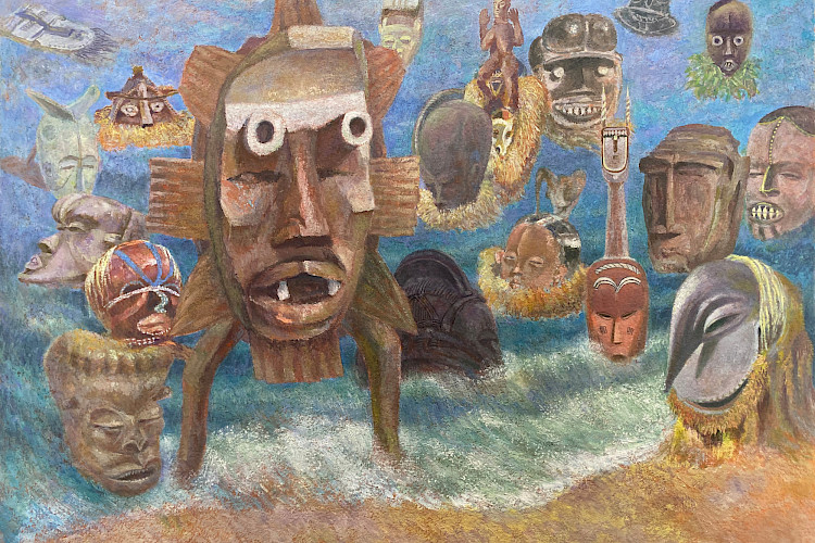 Friedrich Schreiber, Umzug, 2019, Öl auf Hartfaserplatte, 90 x 119 cm