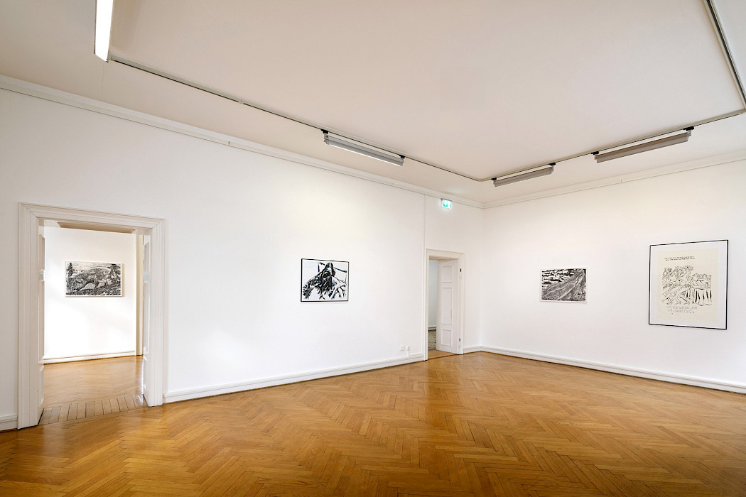 Raymond Pettibon & John Newsom, The Seven Deadly Sins and The Seven Heavenly Virtues, Ausstellungsansicht 2025, Kebbel Villa, Schwandorf