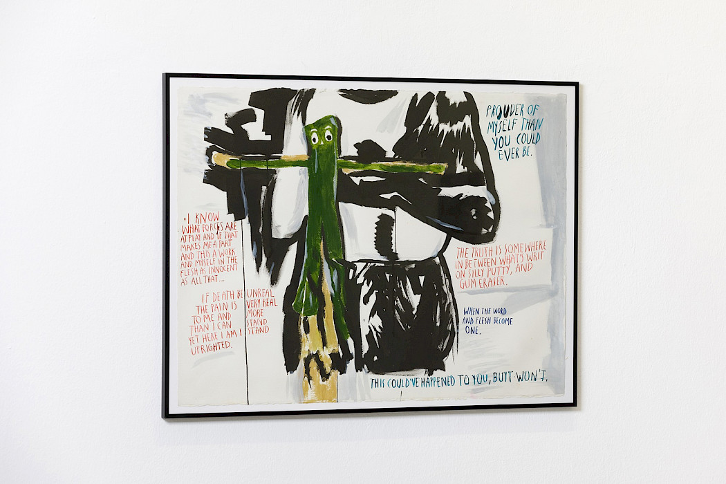 Raymond Pettibon, Stolz, Tusche, Graphit und Acryl auf Papier, 56,5 x 77 cm, Ausstellungsansicht 2025, Kebbel Villa, Schwandorf