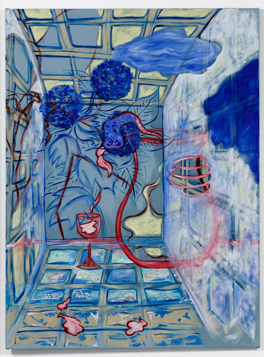 Camille Tsvetoukhine: Ohne Titel, 2025, Öl und Pastell auf Seide, 160 × 120 cm (Foto: Clemens Mayer)