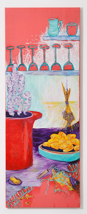 Camille Tsvetoukhine: Ohne Titel, 2025, Öl und Pastell auf Seide, 160 × 60 cm (Foto: Clemens Mayer)