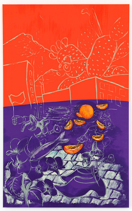 Camille Tsvetoukhine: Ohne Titel, 2025, Öl und Pastell auf Seide, 160 × 60 cm (Foto: Clemens Mayer)