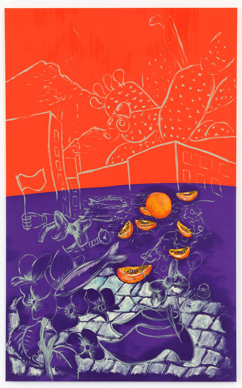 Camille Tsvetoukhine: Ohne Titel, 2025, Öl und Pastell auf Seide, 160 × 60 cm (Foto: Clemens Mayer)
