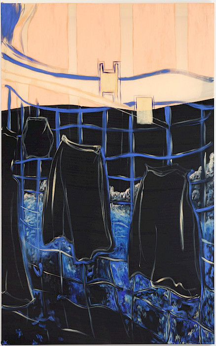 Camille Tsvetoukhine: Unsere Röcke, 2025, Öl auf Seide, 160 × 100 cm (Foto: Clemens Mayer)