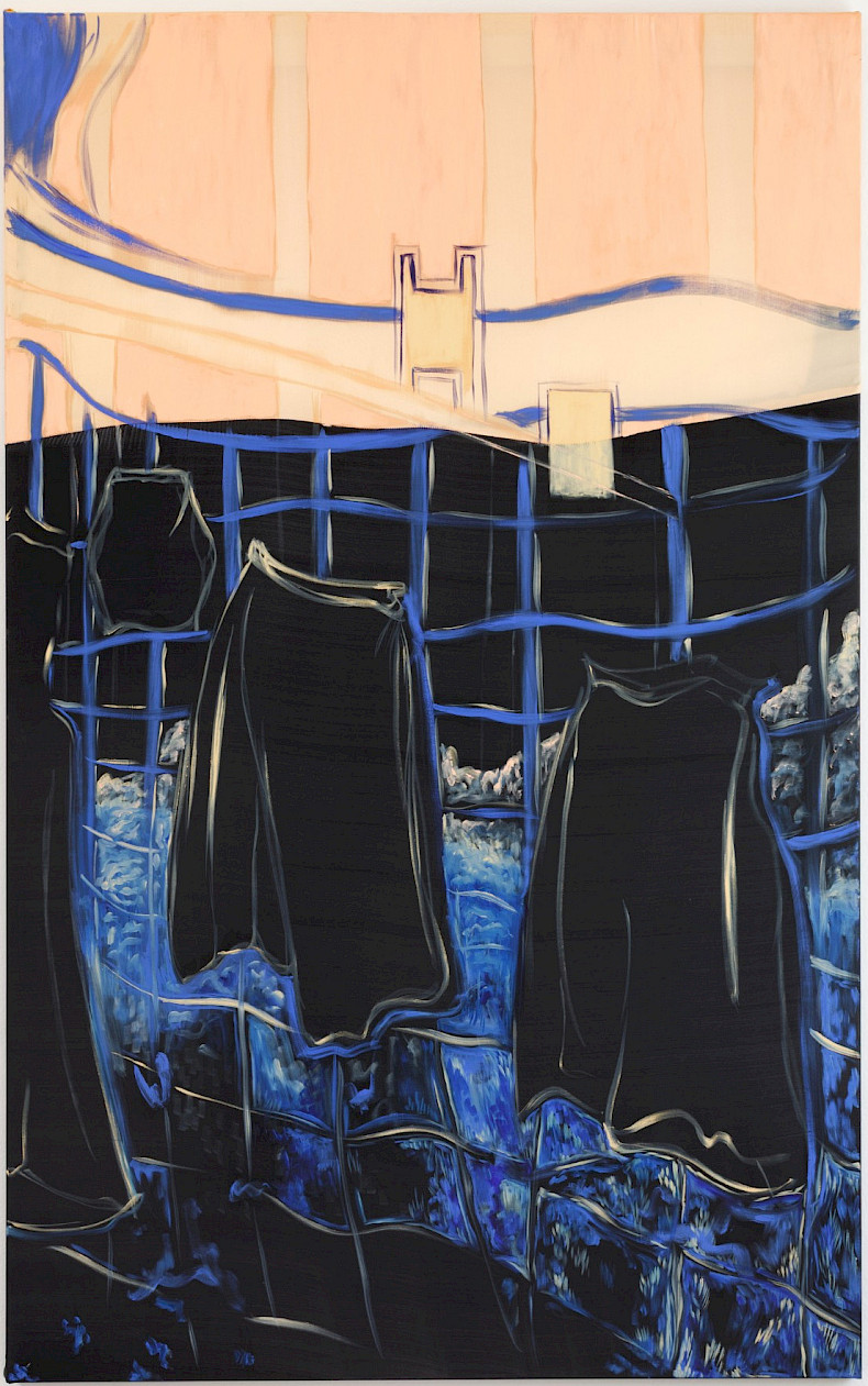 Camille Tsvetoukhine: Unsere Röcke, 2025, Öl auf Seide, 160 × 100 cm (Foto: Clemens Mayer)
