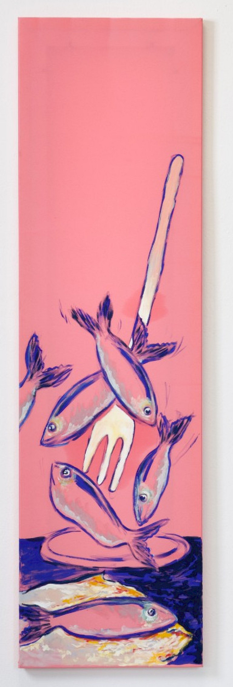 Camille Tsvetoukhine: Sardinenfischerin, 2025, Öl auf Seide, 140 × 40 cm (Foto: Clemens Mayer)